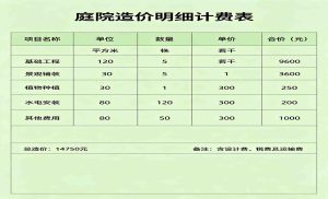 庭院造价明细计费,专业的造价工程师正在使用笔记本电脑,详细计算一个庭院景观项目的各项费用,屏幕上显示着复杂的预算表格和数据图表,严谨,专业。